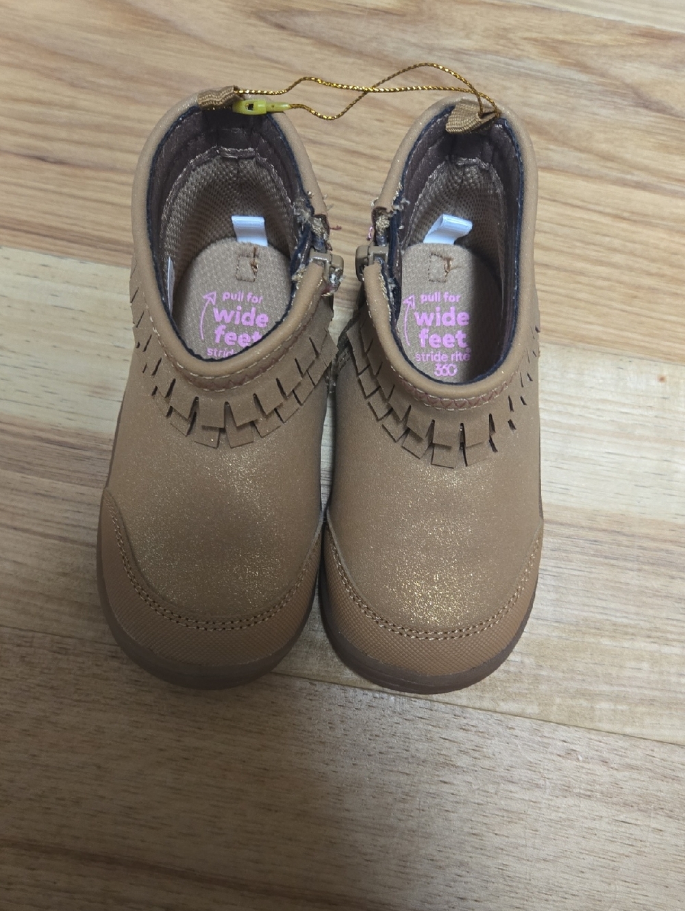 Stride Rite Tan Fringe Ankle Boots - Wide Fit